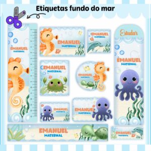 Arquivo Digital Etiquetas Escolares Fundo do Mar Menino
