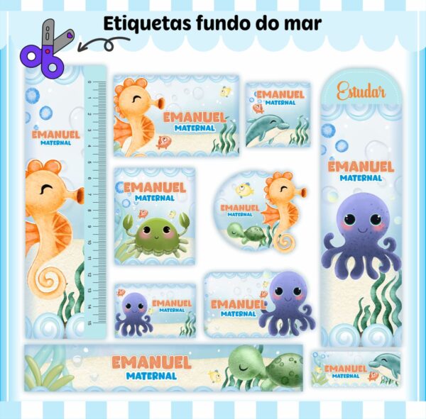 Arquivo Digital Etiquetas Escolares Fundo do Mar Menino