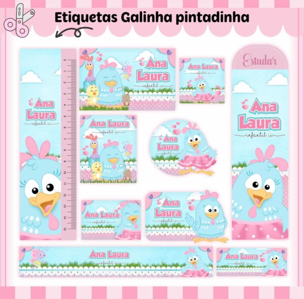 Arquivo Digital Etiquetas Escolares Galinha Pintadinha Menina