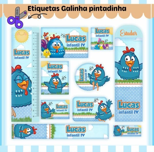 Arquivo Digital Etiquetas Escolares Galinha Pintadinha Menino