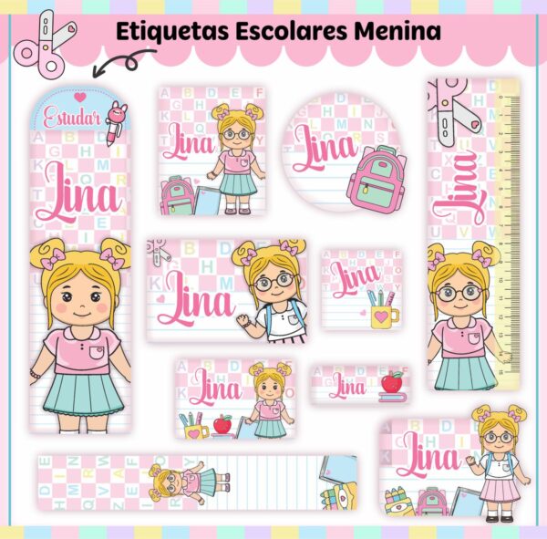 Arquivo Digital Etiquetas Escolares Kit Aluninhas
