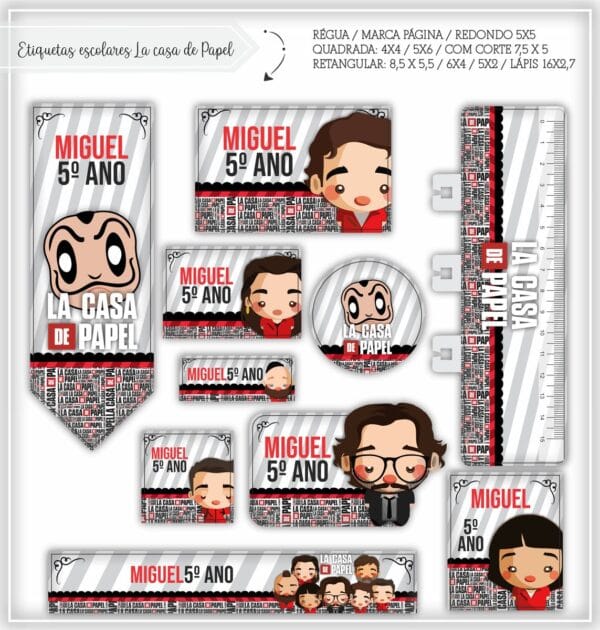 Arquivo Digital Etiquetas Escolares La Casa de Papel