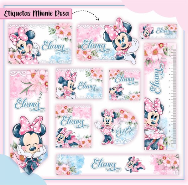 Arquivo Digital Etiquetas Escolares Minnie Rosa