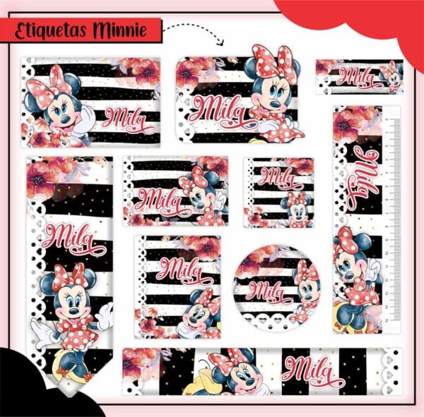 Arquivo Digital Etiquetas Escolares Minnie Vermelha