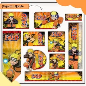 Conjunto de etiquetas adesivas personalizadas com ilustrações de personagem de anime em vários formatos.