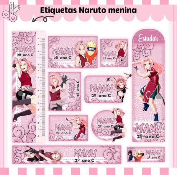 Arquivo Digital Etiquetas Escolares Naruto Menina