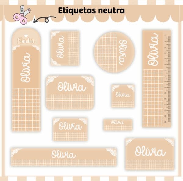 Arquivo Digital Etiquetas Escolares Neutro Bege