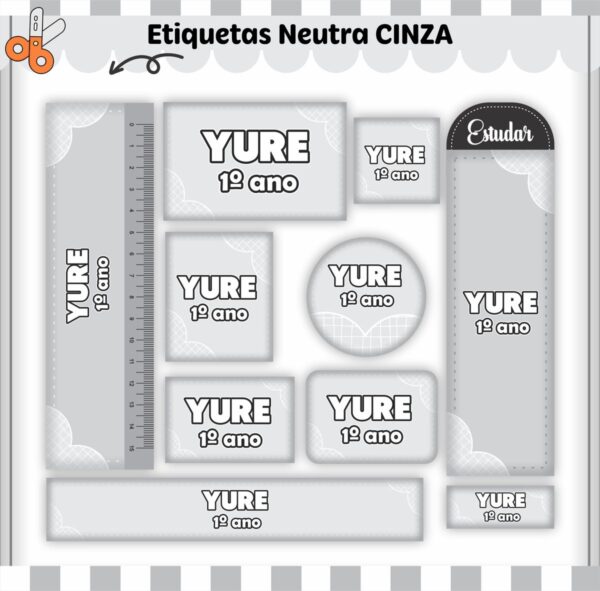 Arquivo Digital Etiquetas Escolares Neutro Cinza