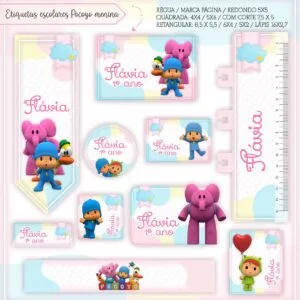 Arquivo Digital Etiquetas Escolares Pocoyo Menina 2 Arquivo Digital Etiquetas Escolares Pocoyo Menina