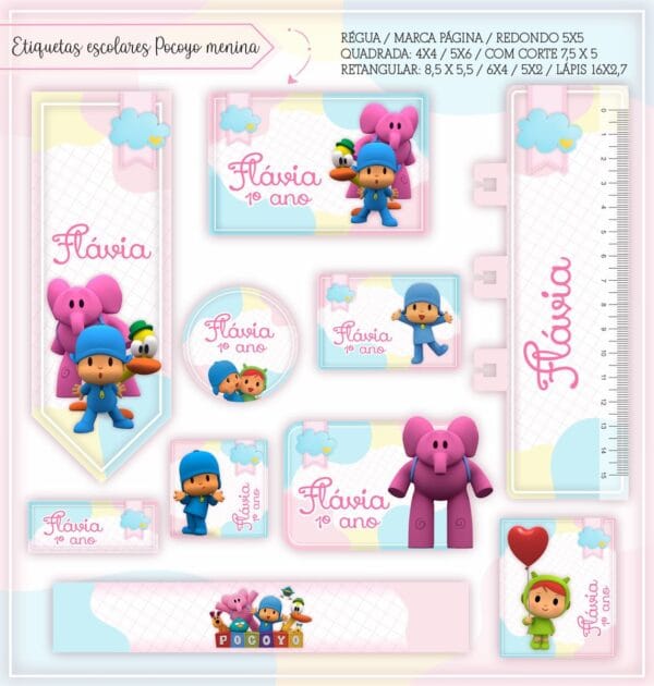 Arquivo Digital Etiquetas Escolares Pocoyo Menina