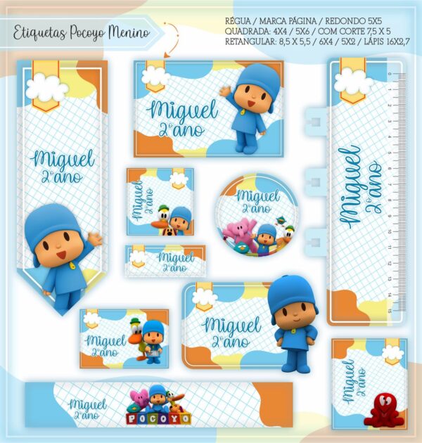 Arquivo Digital Etiquetas Escolares Pocoyo Menino