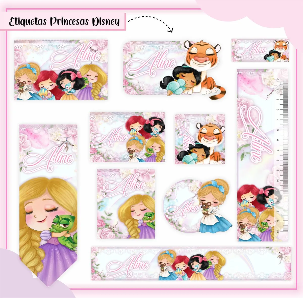 Arquivo Digital Etiquetas Escolares Princesa Cute 1 Arquivo Digital Etiquetas Escolares Princesa Cute