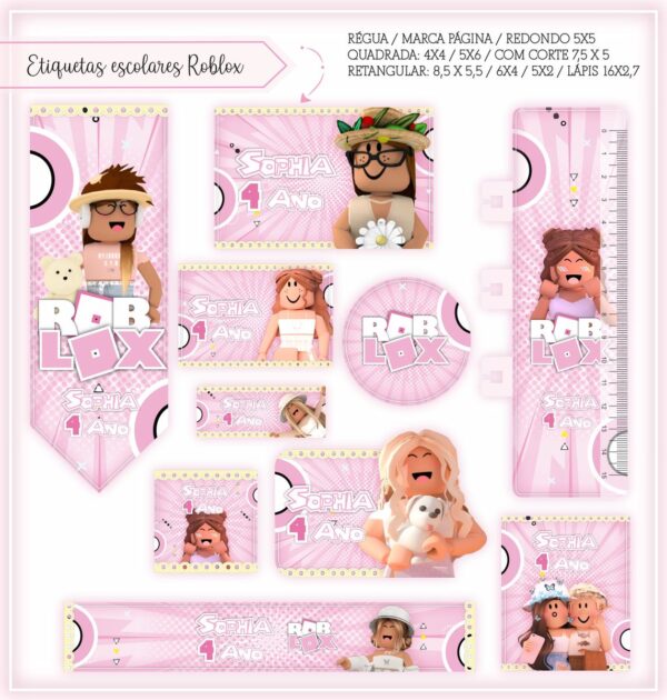 Arquivo Digital Etiquetas Escolares Roblox Menina