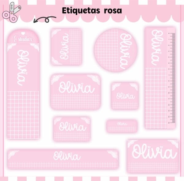 Arquivo Digital Etiquetas Escolares Rosa Neutro