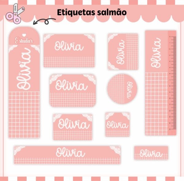Arquivo Digital Etiquetas Escolares Salmão Neutro