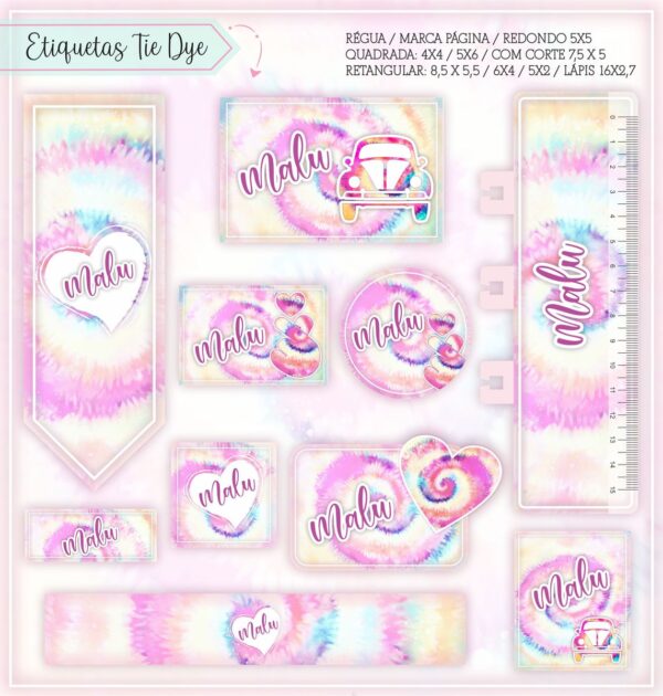 Arquivo Digital Etiquetas Escolares Tie Dye