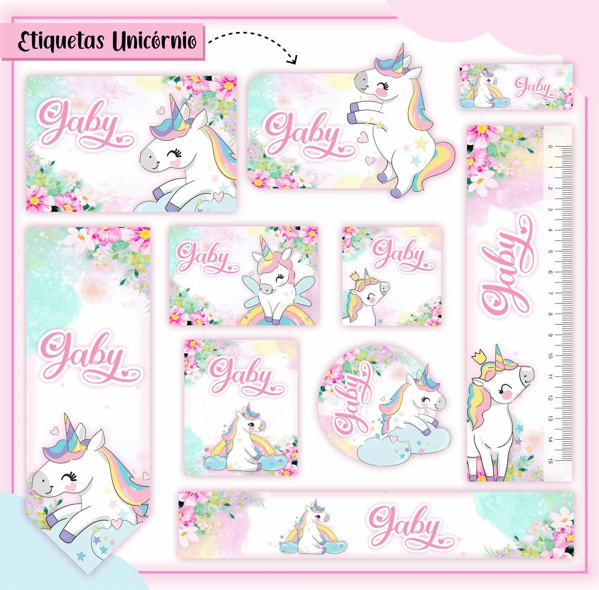 Arquivo Digital Etiquetas Escolares Unicórnio Cute 1 Arquivo Digital Etiquetas Escolares Unicórnio Cute