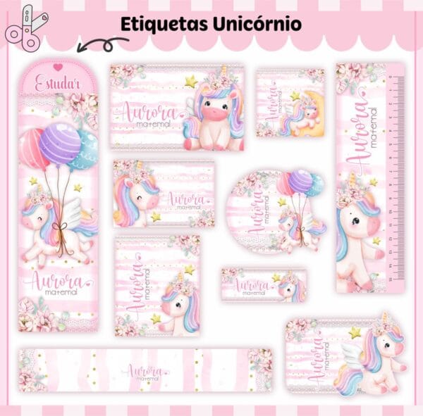 Arquivo Digital Etiquetas Escolares Unicórnio V3