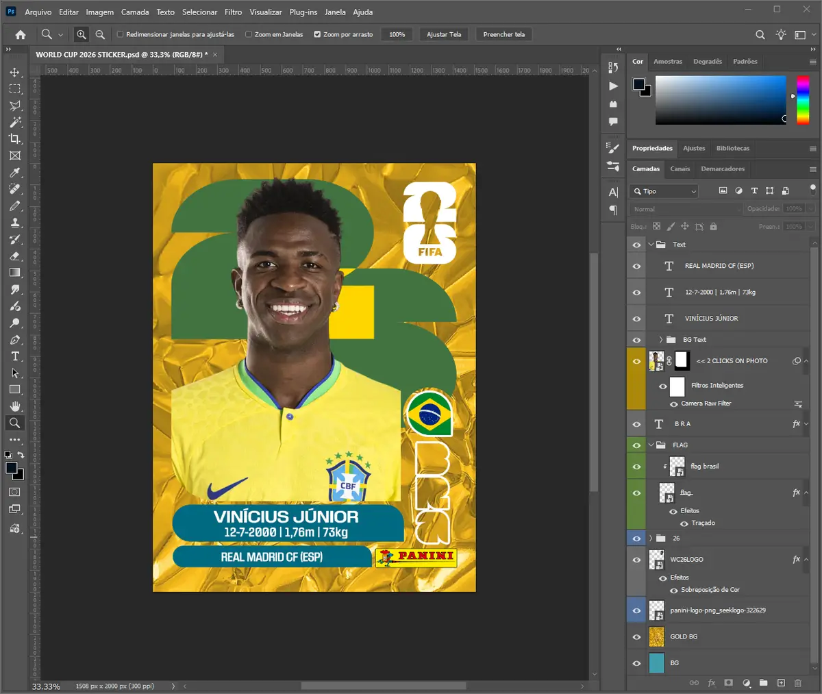 Arquivo Digital Figurinha Copa 2026 Vini Jr Editável Photoshop 2 Arquivo Digital Figurinha Copa 2026 Vini Jr Editável Photoshop