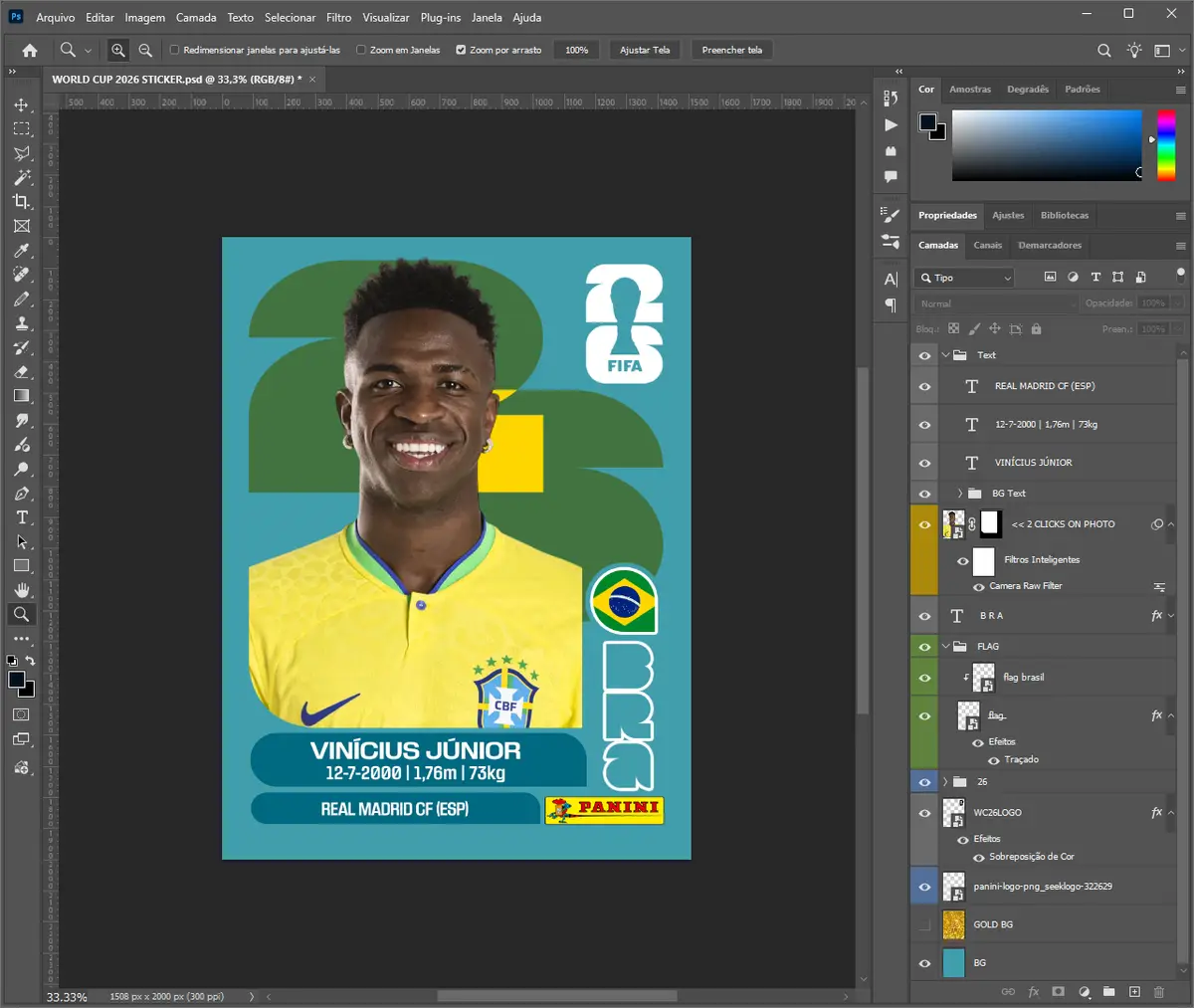 Arquivo Digital Figurinha Copa 2026 Vini Jr Editável Photoshop 3 Arquivo Digital Figurinha Copa 2026 Vini Jr Editável Photoshop