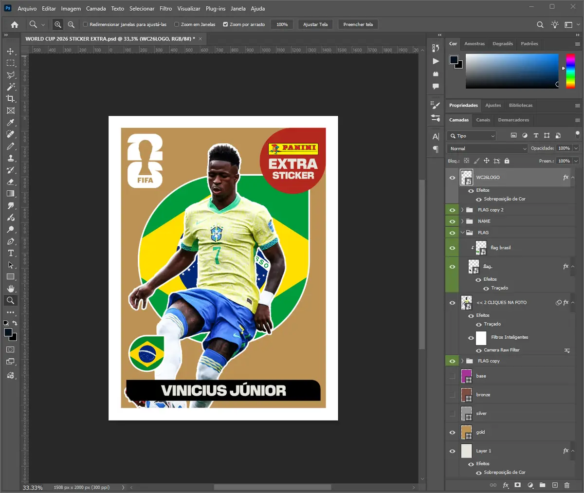 Arquivo Digital Figurinha Copa 2026 Vini Jr Editável Photoshop 4 Arquivo Digital Figurinha Copa 2026 Vini Jr Editável Photoshop