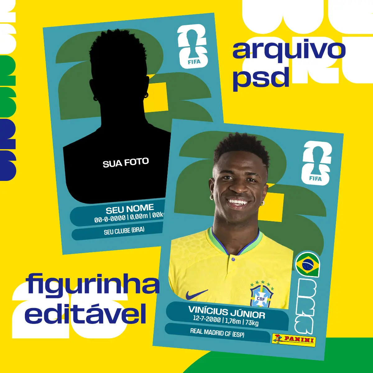 Arquivo Digital Figurinha Copa 2026 Vini Jr Editável Photoshop 1 Arquivo Digital Figurinha Copa 2026 Vini Jr Editável Photoshop