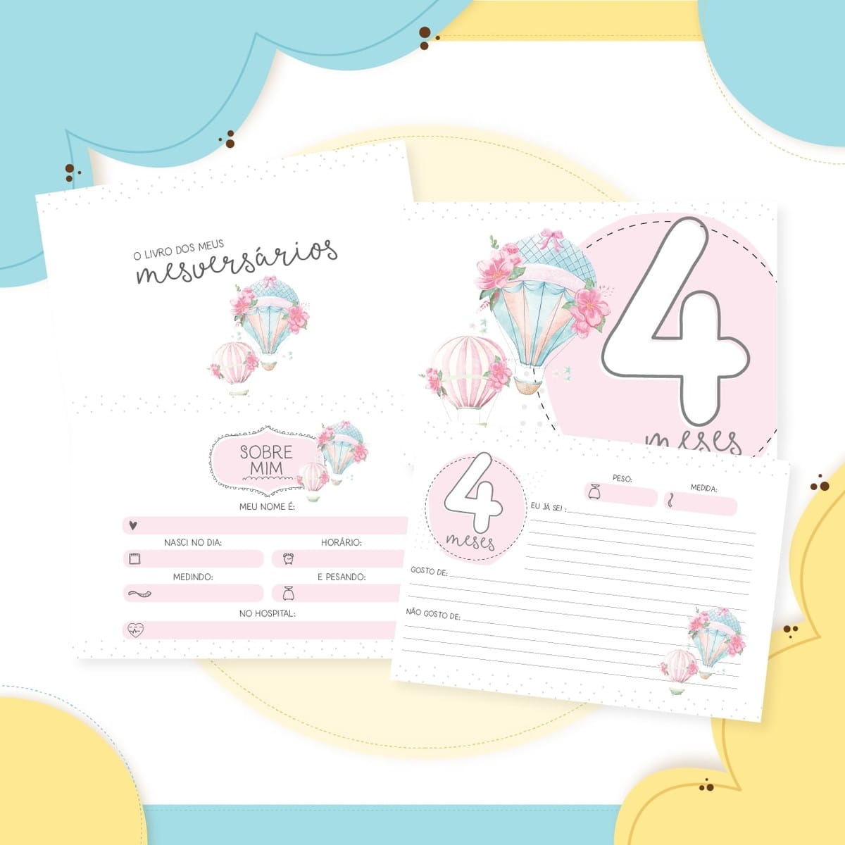 Arquivo Digital Livro Mêsversário Menina Tema Balão de Ar 2 Arquivo Digital Livro Mêsversário Menina Tema Balão de Ar - Imagem 2