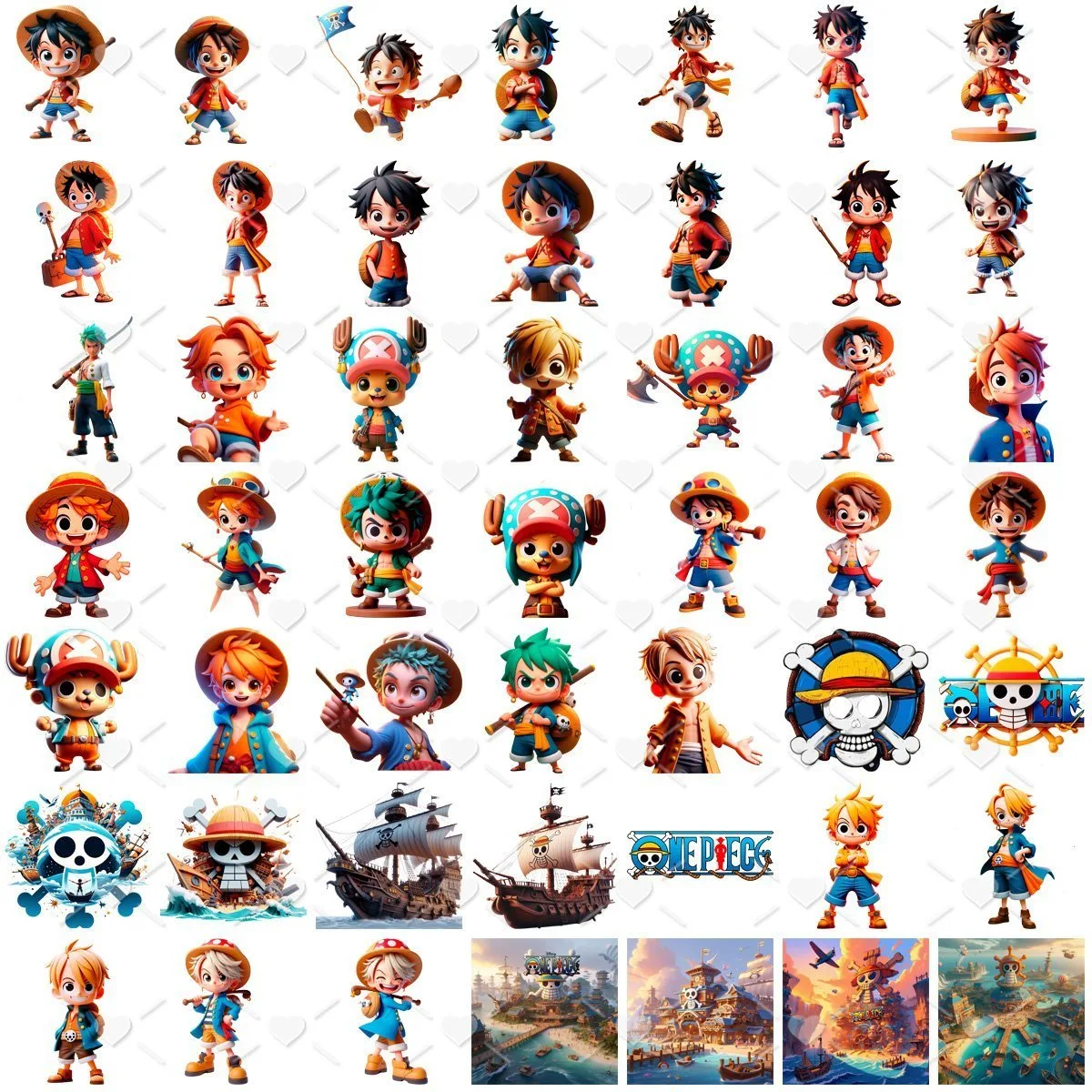 Arquivo Digital One Piece Png Ilustrações Cute 3D Cliparts
