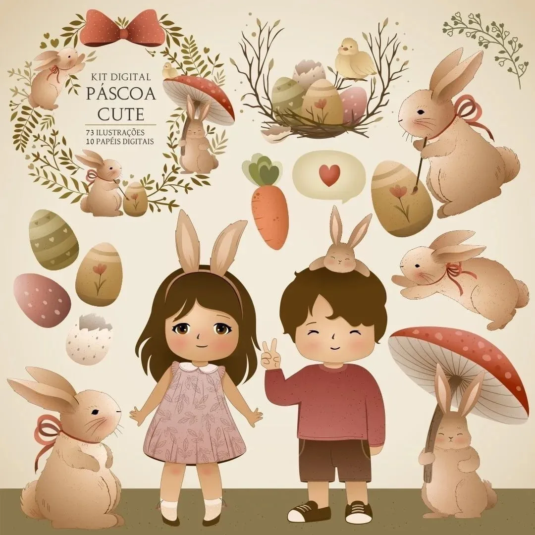 Arquivo Digital Páscoa Cute Imagens Png Scrapbook Imprimir