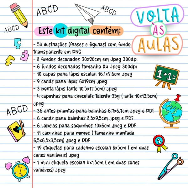 Arquivo Digital Volta Às Aulas Frases Figuras Personalizados
