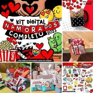 Arquivos De Corte Dia Dos Namorados 2023 Caixas Mimos 5 Ilustrações digitais românticas com corações e personagens fofos para o dia dos namorados.
