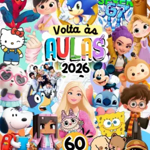 Arquivos de Etiquetas Escolares 2026 em PNG 60 Temas