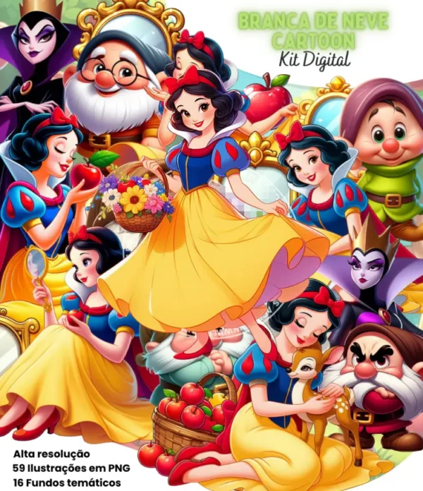 Arquivos Digitais Branca de Neve Estilo Cartoon para Festas