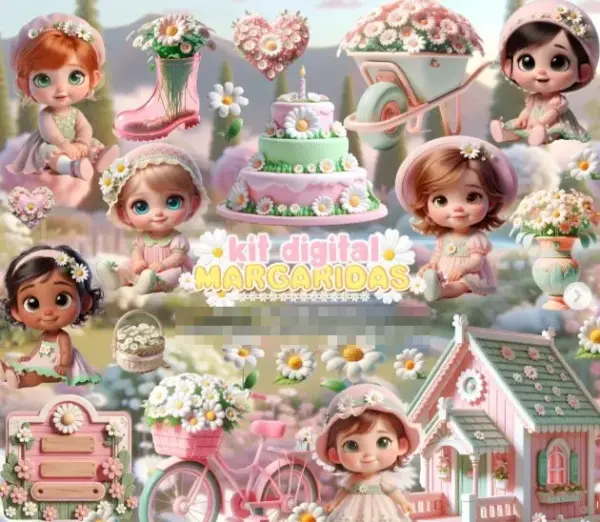 Arquivos Png Margaridas E Mascotinhas 3d Scrapbook Digital