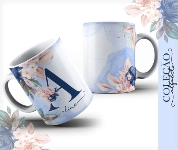 Arte Caneca Alfabeto Azul Arquivo Digital