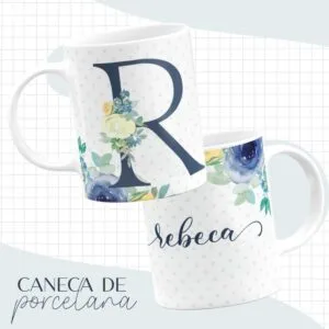 Arte Caneca Alfabeto Azul Flores - Arquivo Digital