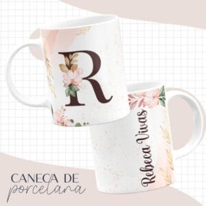Arte Caneca Alfabeto Floral - Arquivo Digital