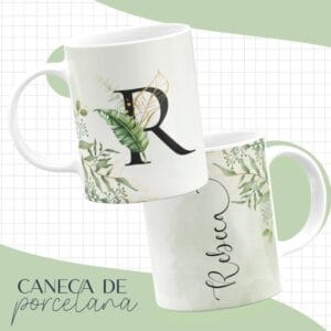 Arte Caneca Alfabeto Floral Verde - Arquivo Digital