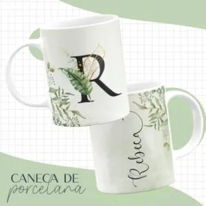 Arte Caneca Alfabeto Floral Verde - Arquivo Digital