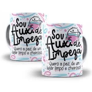 Arte Caneca Aux. de Limpeza Flork Frase Profissão Em Png