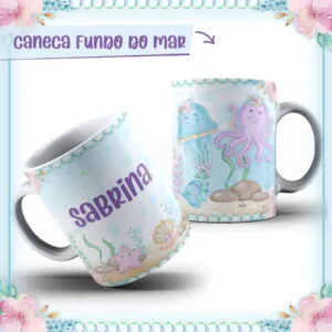 Arte Caneca Bichinhos do mar menina - Arquivo Digital