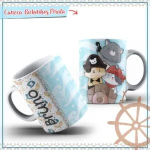 Arte Caneca Bichinhos Pirata - Arquivo Digital