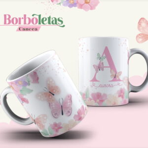 arte caneca borboleta alfabeto floral para sublimacao