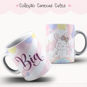 Arte Caneca Coelhinho Cute Kawaii Pastel