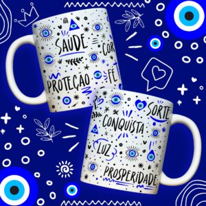 Arte Caneca Conquista Prosperidade Coragem Proteção Fé