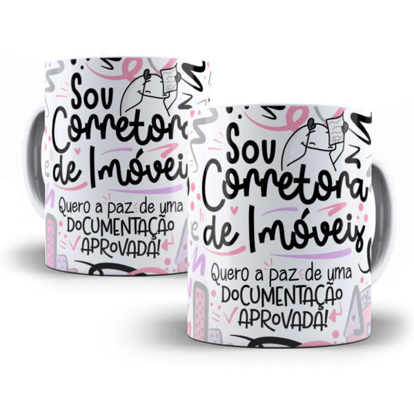 Arte Caneca Corretor(a) de Imóveis Flork Frase Profissão Png
