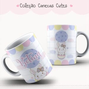 Arte Caneca Cute Coelhinho no Balão Pastel