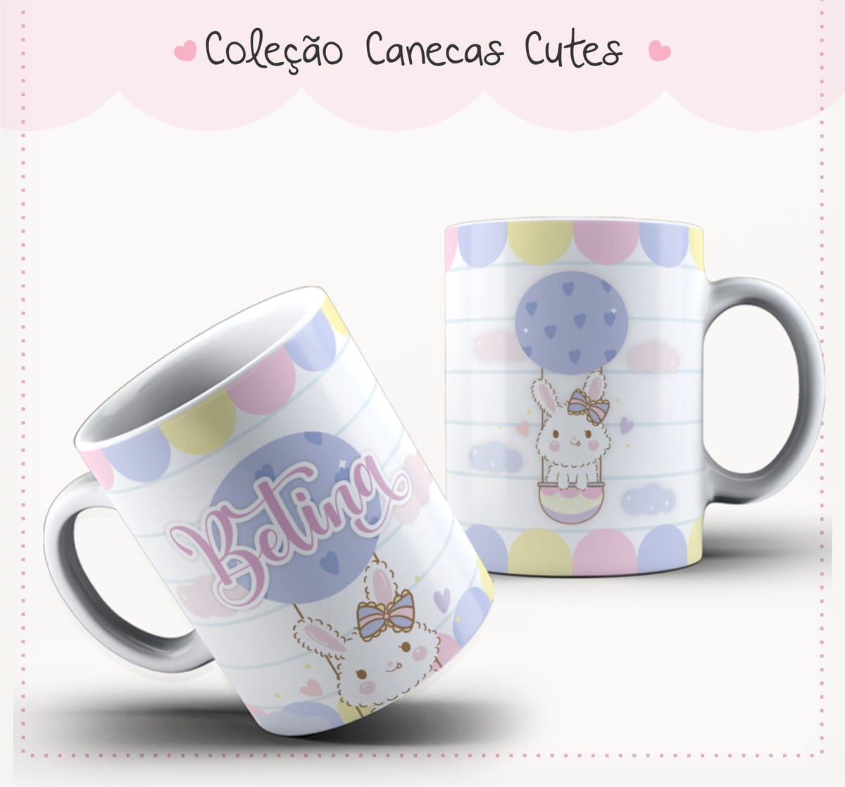 Arte Caneca Cute Coelhinho no Balão Pastel 1 Arte Caneca Cute Coelhinho no Balão Pastel