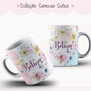 Arte Caneca Cute Floral Aquarela Pastel