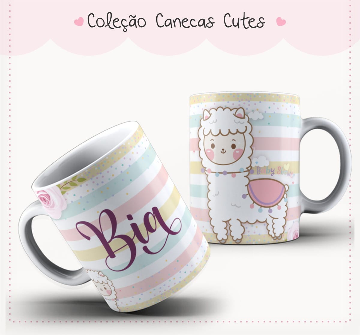 Arte Caneca Cute Lhama Baby Shower Pastel 1 Arte Caneca Cute Lhama Baby Shower Pastel